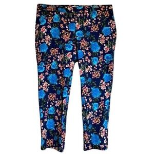 Floral Print Cropped Pants Blue Pink Peach Botanical Casual‎ Trousers size 14